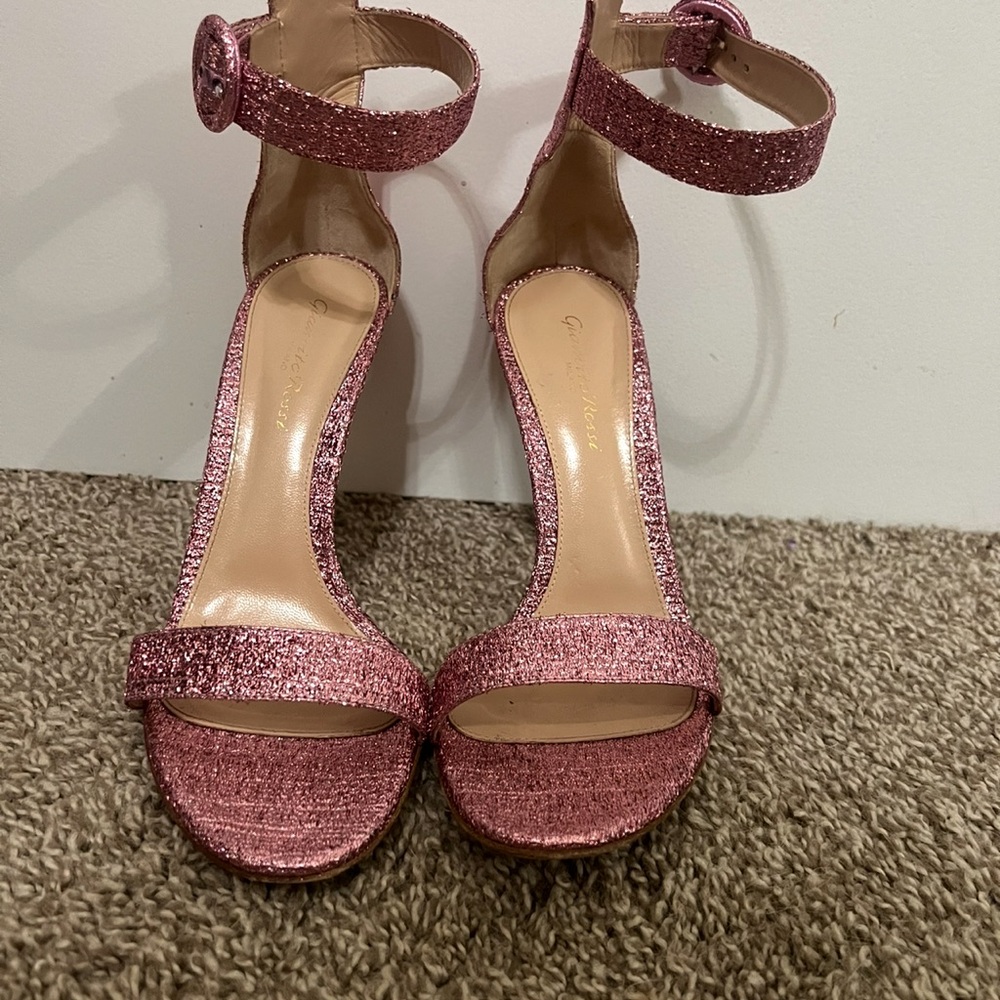 Gianvito Rossi Pink Glitter Heels with Ankle Strap